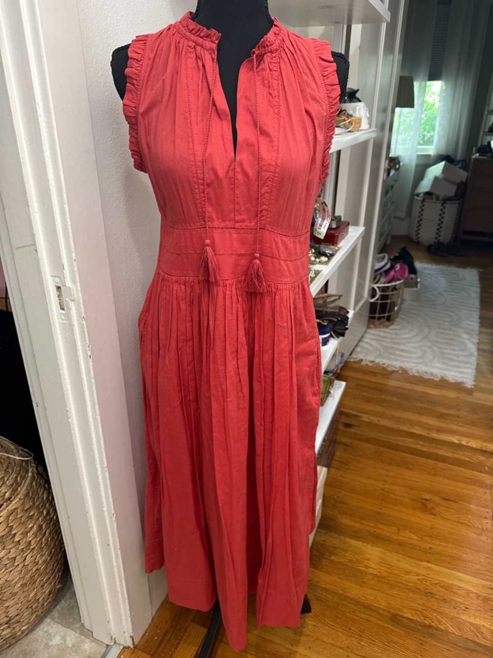 Ulla Johnson Coral Sleeveless Maxi Dress with Tassel Detail